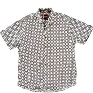 SCOOP Short Sleeve Shirt Geometric Print with Floral Contrast Collar Size XXL
